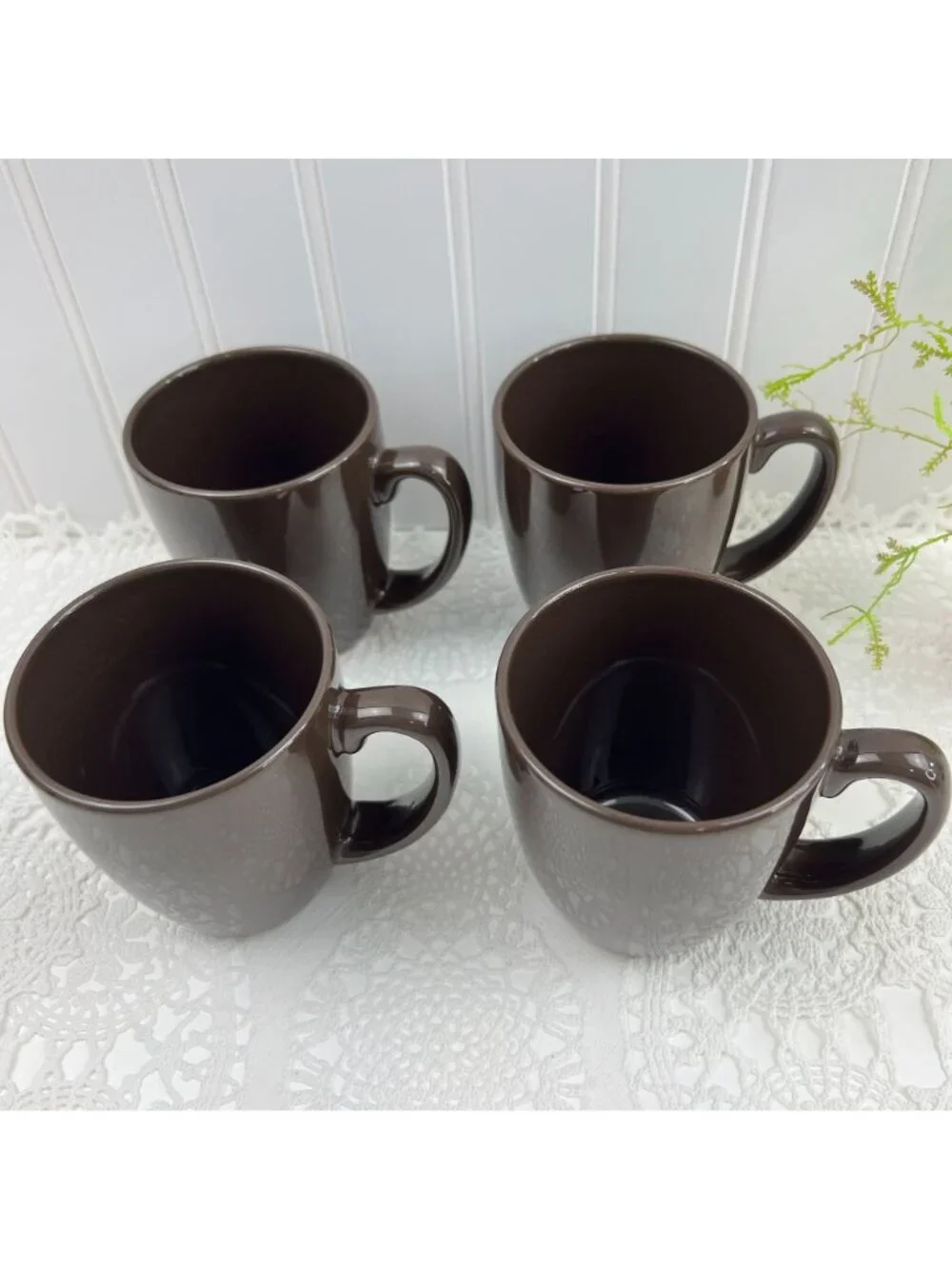 Corelle Set of 4 Stoneware Coffee Tea Mugs 11 Oz Brown Farmhouse MCM